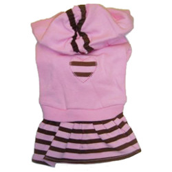 Hood Dress - Pink with brown stripes