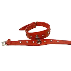 LEATHER RHINESTONES COLLAR - RED WITH RHINESTONES ()