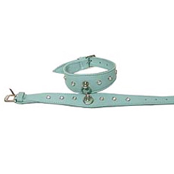 Leather Rhinestones Collar - Blue with Rhinestones