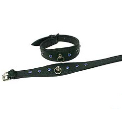 Leather Rhinestones Collar - Black with Blue Rhine