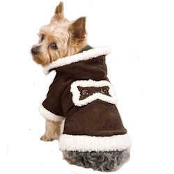 Sherpa/Suede Coat with hood  - Chocolate Brown