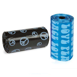 PEACE &amp; LOVE POOP BAGS - BLUE &amp; BLACK (2 ROLLS) (ClearQuest)