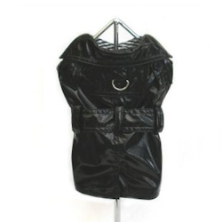 BLACK SHINY RAIN COAT WITH STRIPED LINING (Doggie Design)