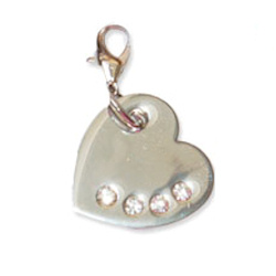 SHINY SILVER HEART CHARM - CLEAR STONES ()