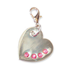 Shiny Silver Heart Charm - Pink Stones