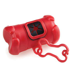 BONE SHAPED HOLDER WITH POOP BAGS - RED ()
