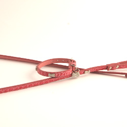 EXCLUSIVE LEATHER COLLAR &amp; LEASH SET - PINK (Doggie Design)