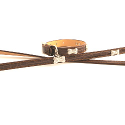 EXCLUSIVE LEATHER COLLAR &amp; LEASH SET - BROWN (Doggie Design)