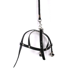 LEATHER COLLAR &amp; HARNESS &amp; LEASH SET - BLACK ()