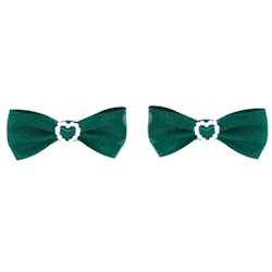 PEARL HEART BOWS - GREEN 2-PACK (Aria)