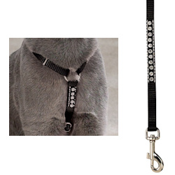 RHINESTONE HARNESS &amp; LEASH SET - BLACK ()