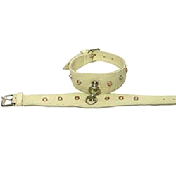 LEATHER RHINESTONES COLLAR - CREAM WITH PINK RHINE ()